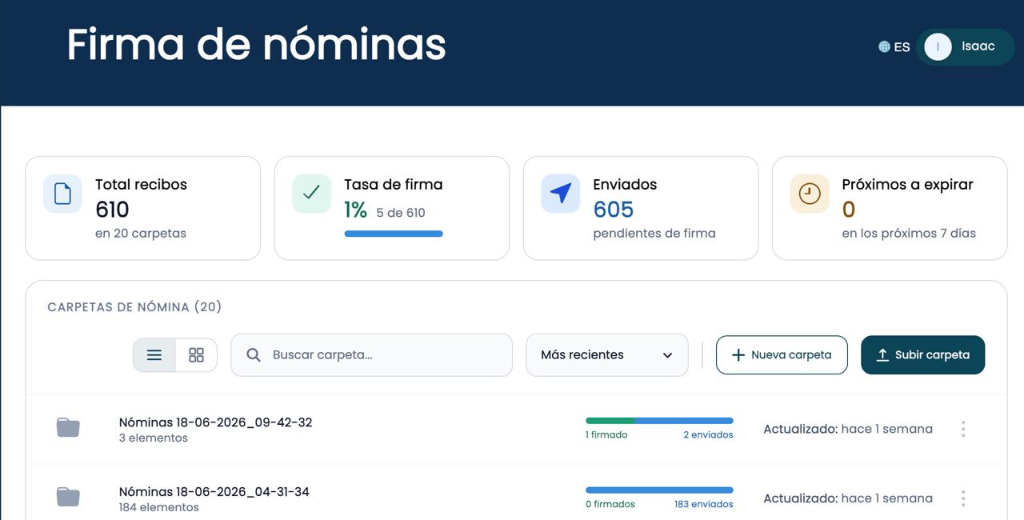 Panel de Rafik para firma de nomina por WhatsApp